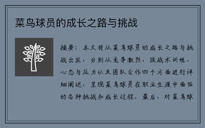 菜鸟球员的成长之路与挑战